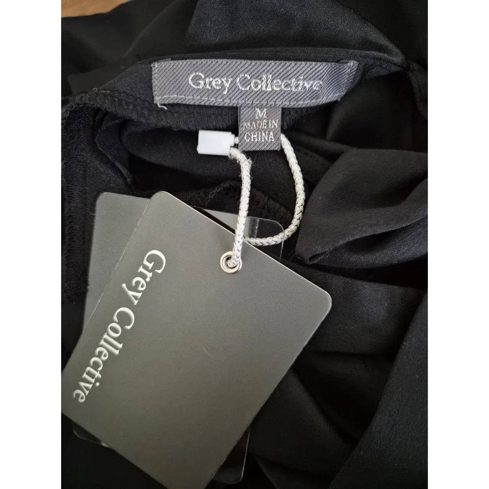 Grey Collective Black Satin Halter Top Blouse‎ Size M Tie Neck Sleeveless NWT